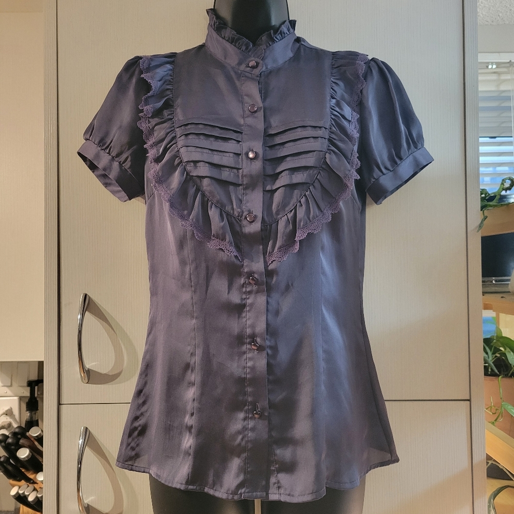 Charlotte Russe Victorian Style Short Sleeve Button Down Shirt